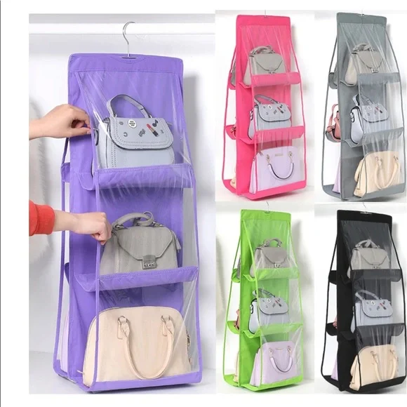 Hanging Handbag Storage Organizer 6 Pocket Double-Sided With Rotating Hook - Picture 5 of 10